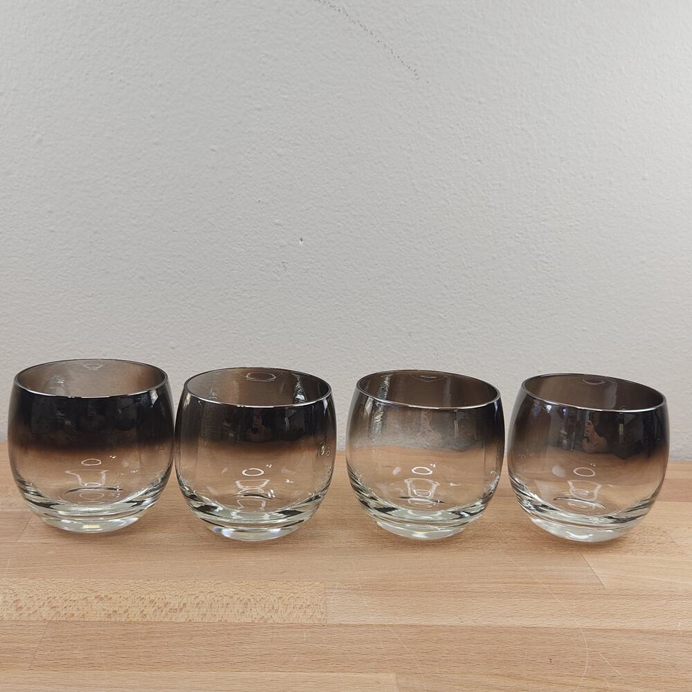 Vintage MCM Silver Fade Roly Poly Glasses Set of 4 Dorothy Thorpe- See Condition
